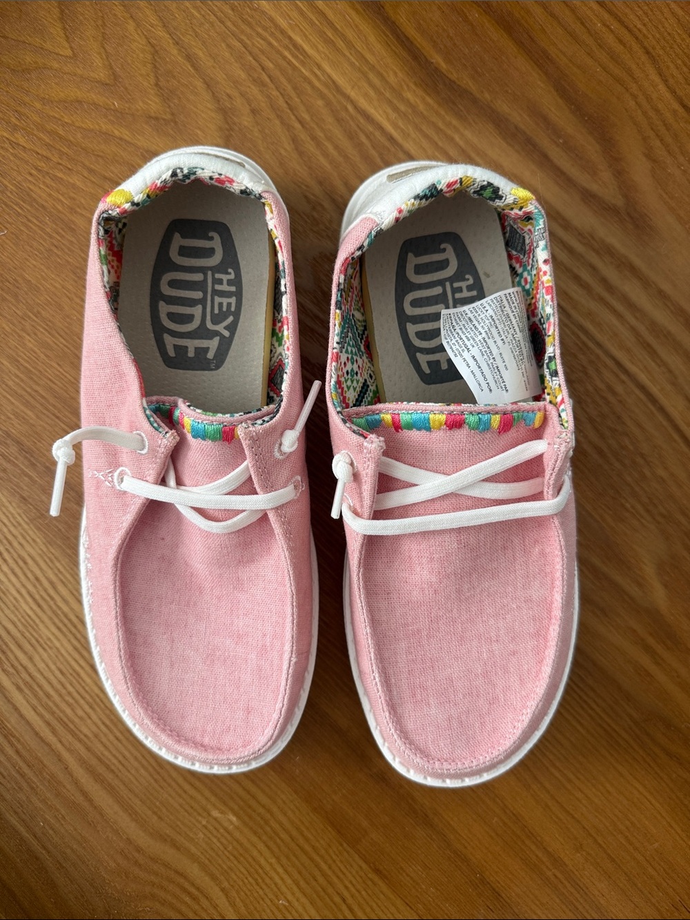 Hey Dude Kids Pink Canvas Slip-On Sneakers with Patterned Trim